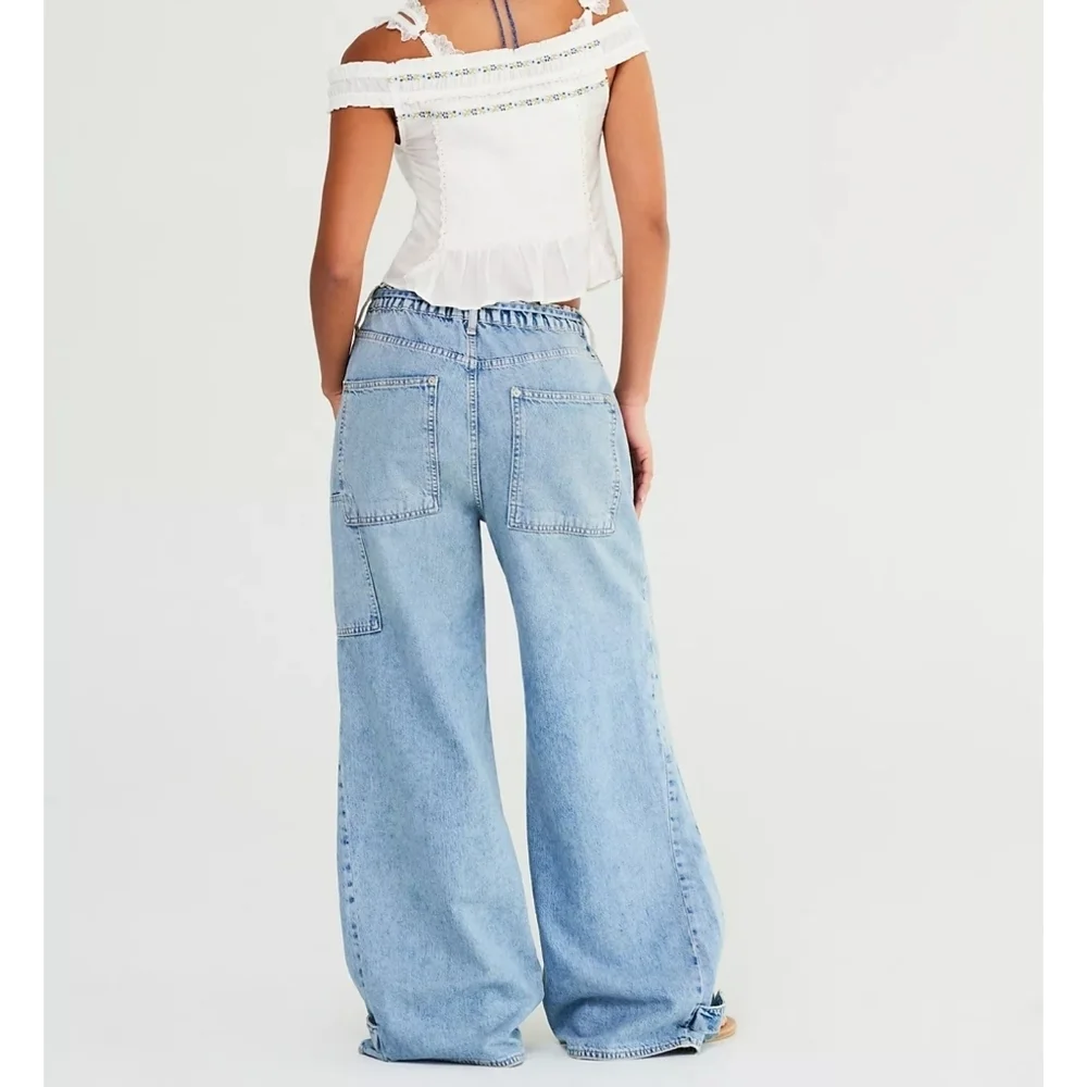 Free People We The Free Curvy Outlaw Wide‎ Leg Denim Jeans Tie Front
